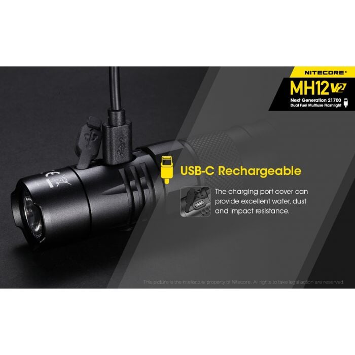 Nitecore MH12 v2 1200 Lumen USB-C Rechargeable Flashlight with 5000mAh Battery Flashlight Nitecore 