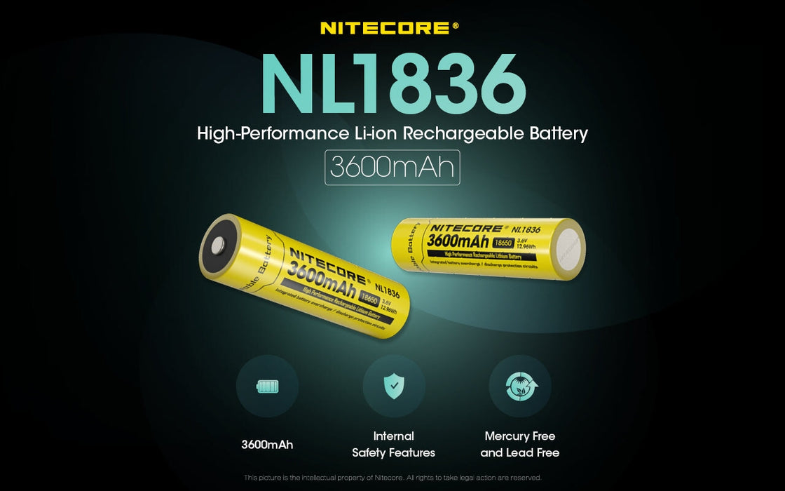 Nitecore NL1836 18650 3600mAh Rechargeable Li-on Battery Rechargeable Batteries Nitecore 